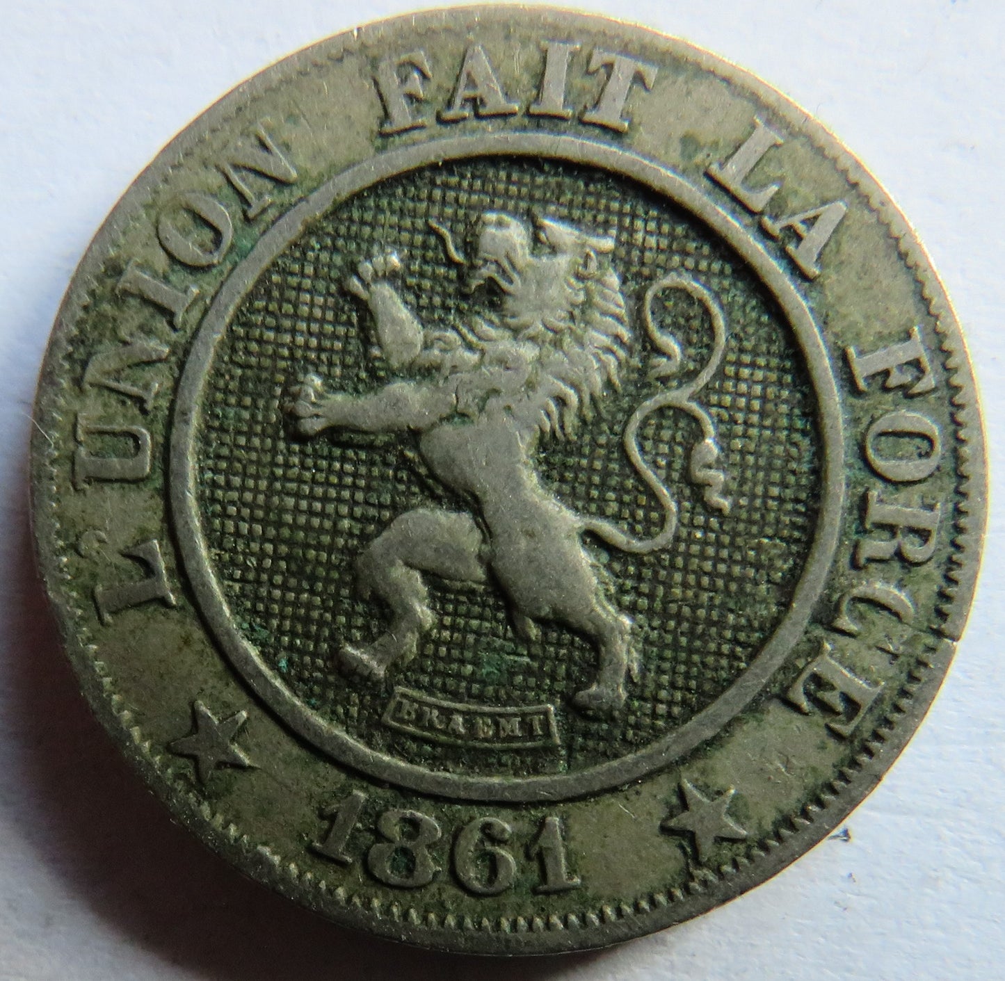 1861 Belgium 10 Centimes Coin