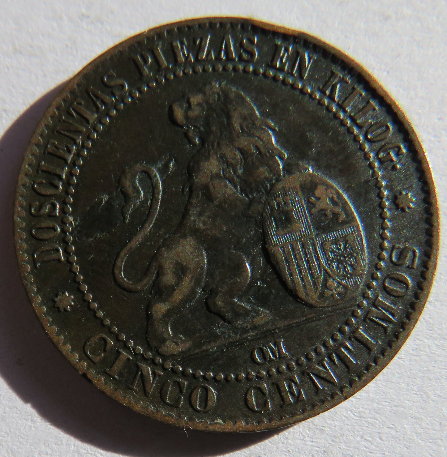 1870 Spain 5 Centimos Coin