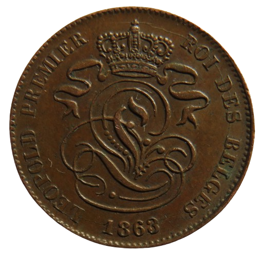 1863 Belgium 2 Centimes Coin