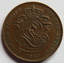 Load image into Gallery viewer, 1863 Belgium 2 Centimes Coin
