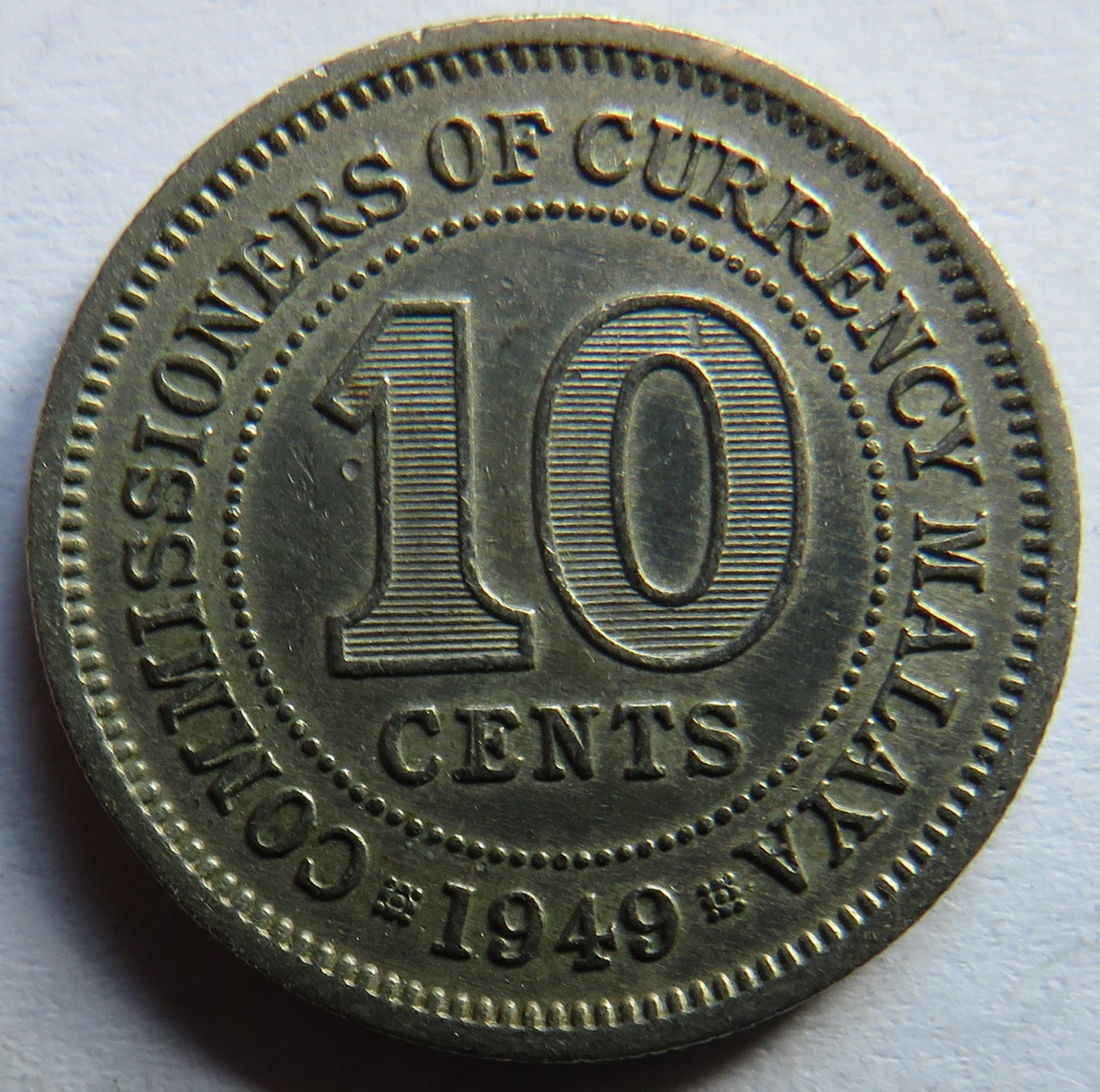 1949 King George VI Commissioners of Currency Malaya 10 Cents Coin