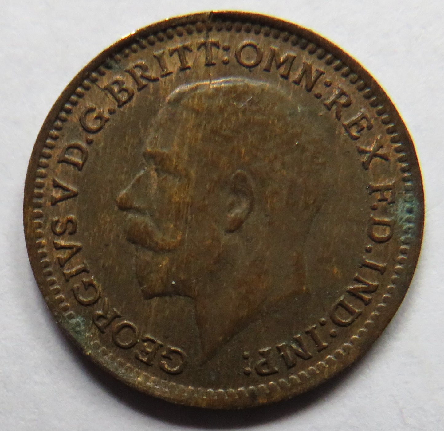 1913 King George V 1/3 One Third Farthing Coin For Use In Malta