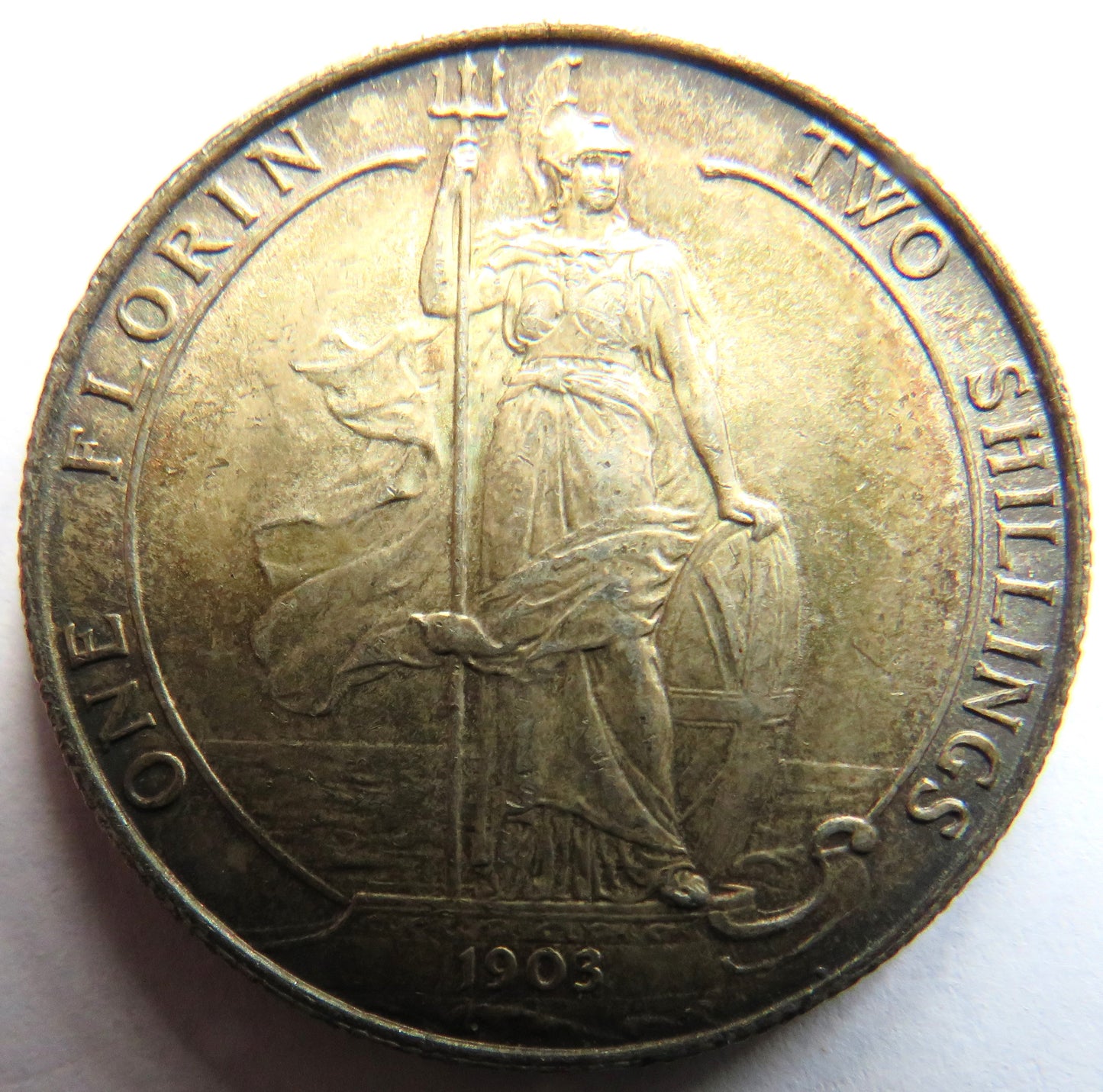 1903 King Edward VII Silver Florin / Two Shillings Coin In High Grade