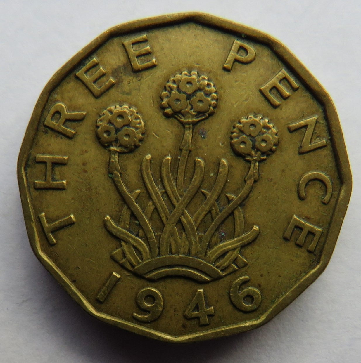 1946 King George VI Brass Threepence Coin Scarce Date