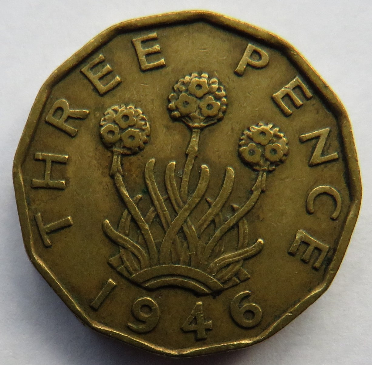 1946 King George VI Brass Threepence Coin Scarce Date