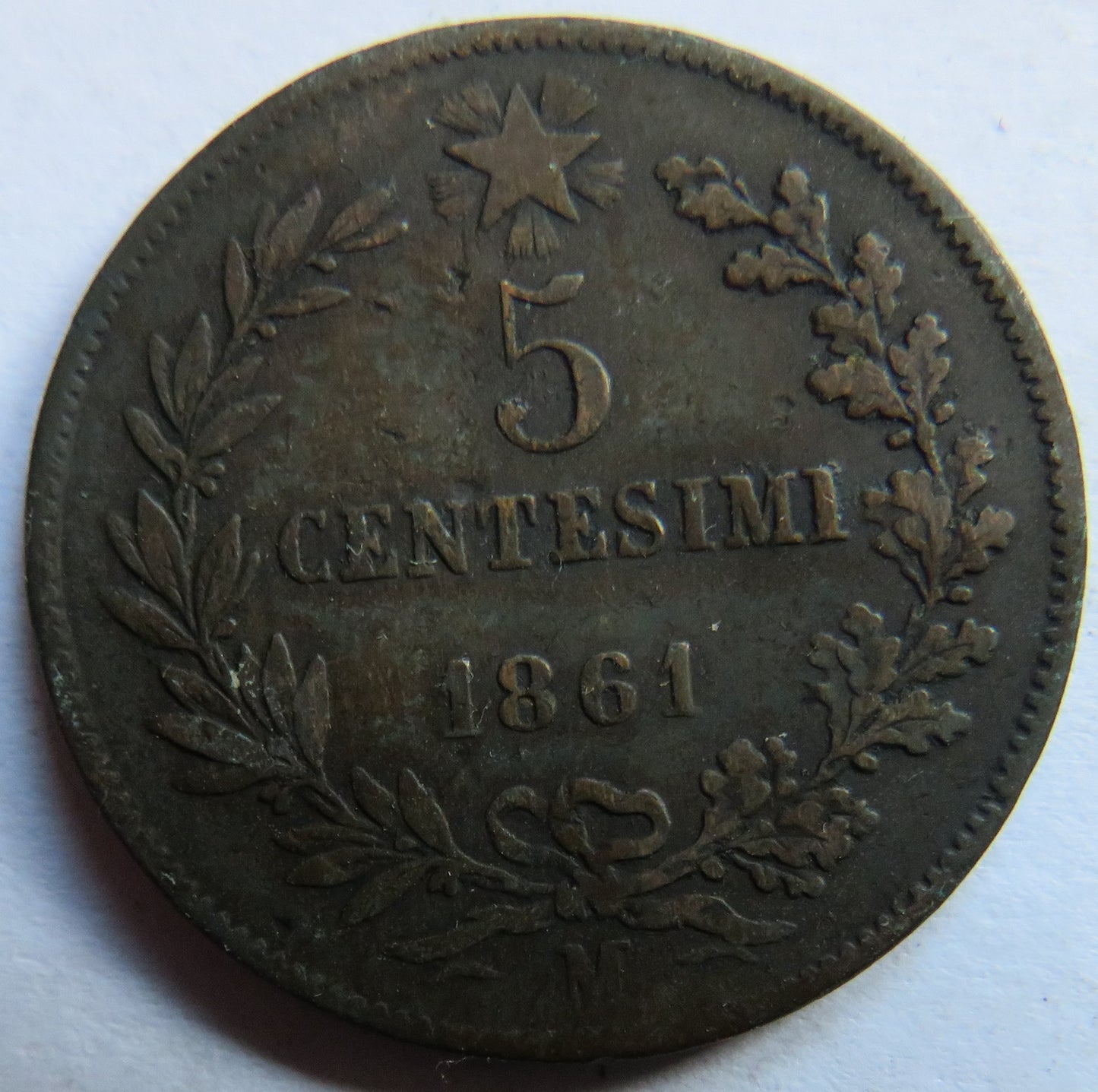 1861 Italy 5 Centesimi Coin