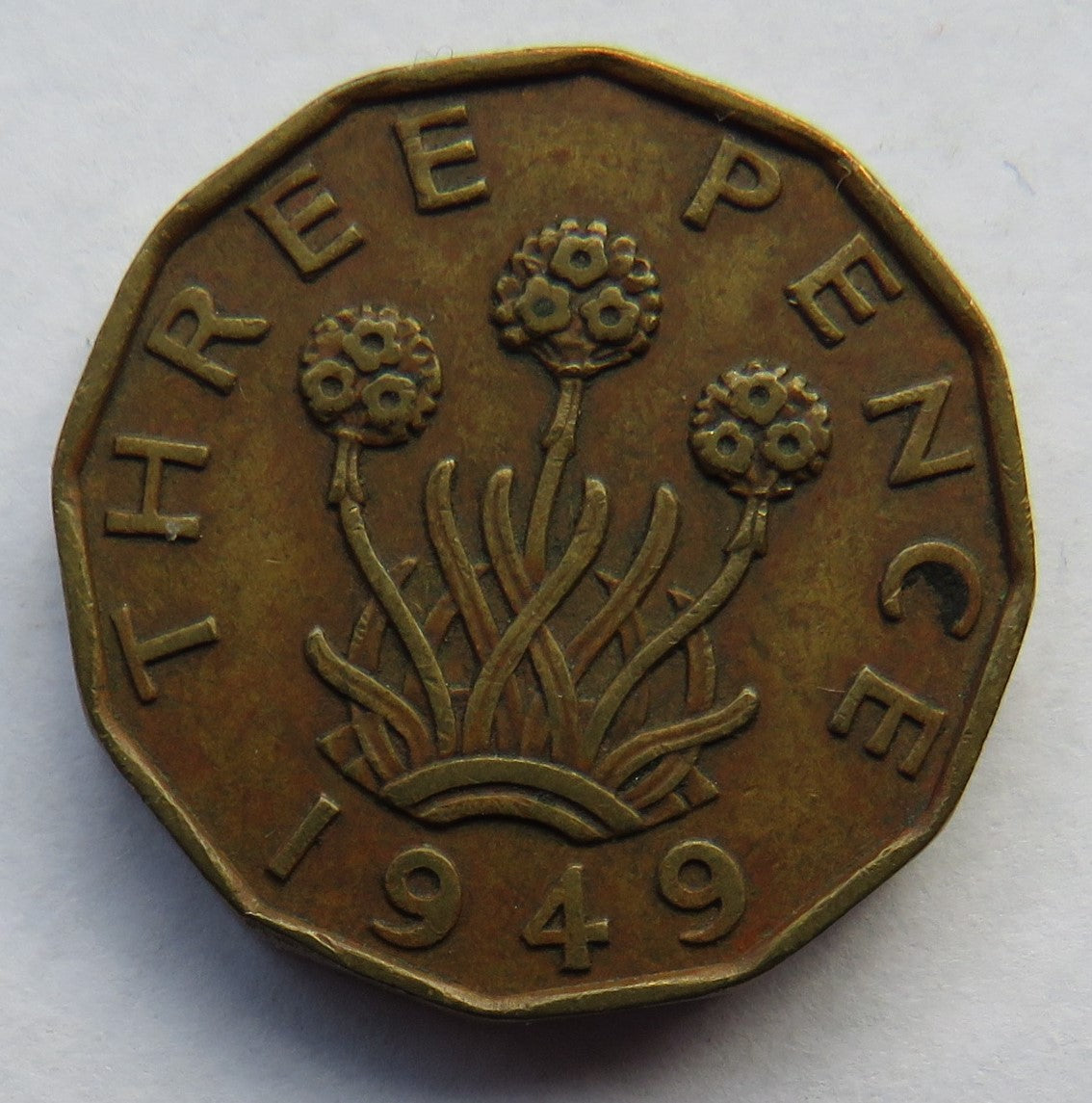 1949 King George VI Brass Threepence Coin Scarce Date