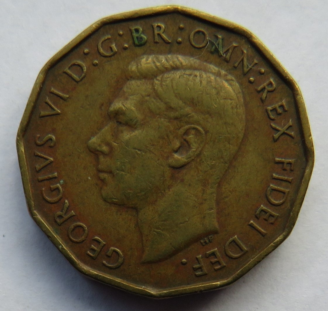 1949 King George VI Brass Threepence Coin Scarce Date