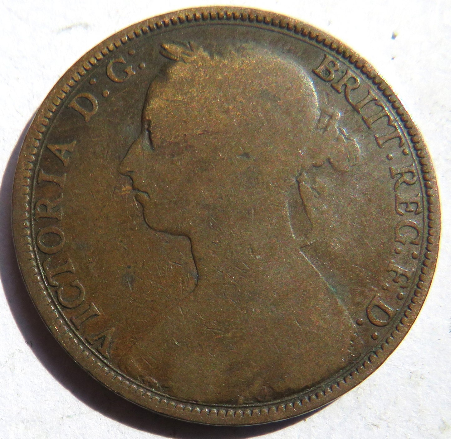 1889 Queen Victoria Bun Head One Penny Coin - Great Britain
