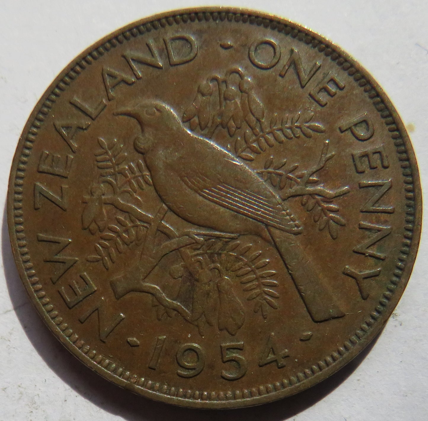 1954 Queen Elizabeth II New Zealand One Penny Coin