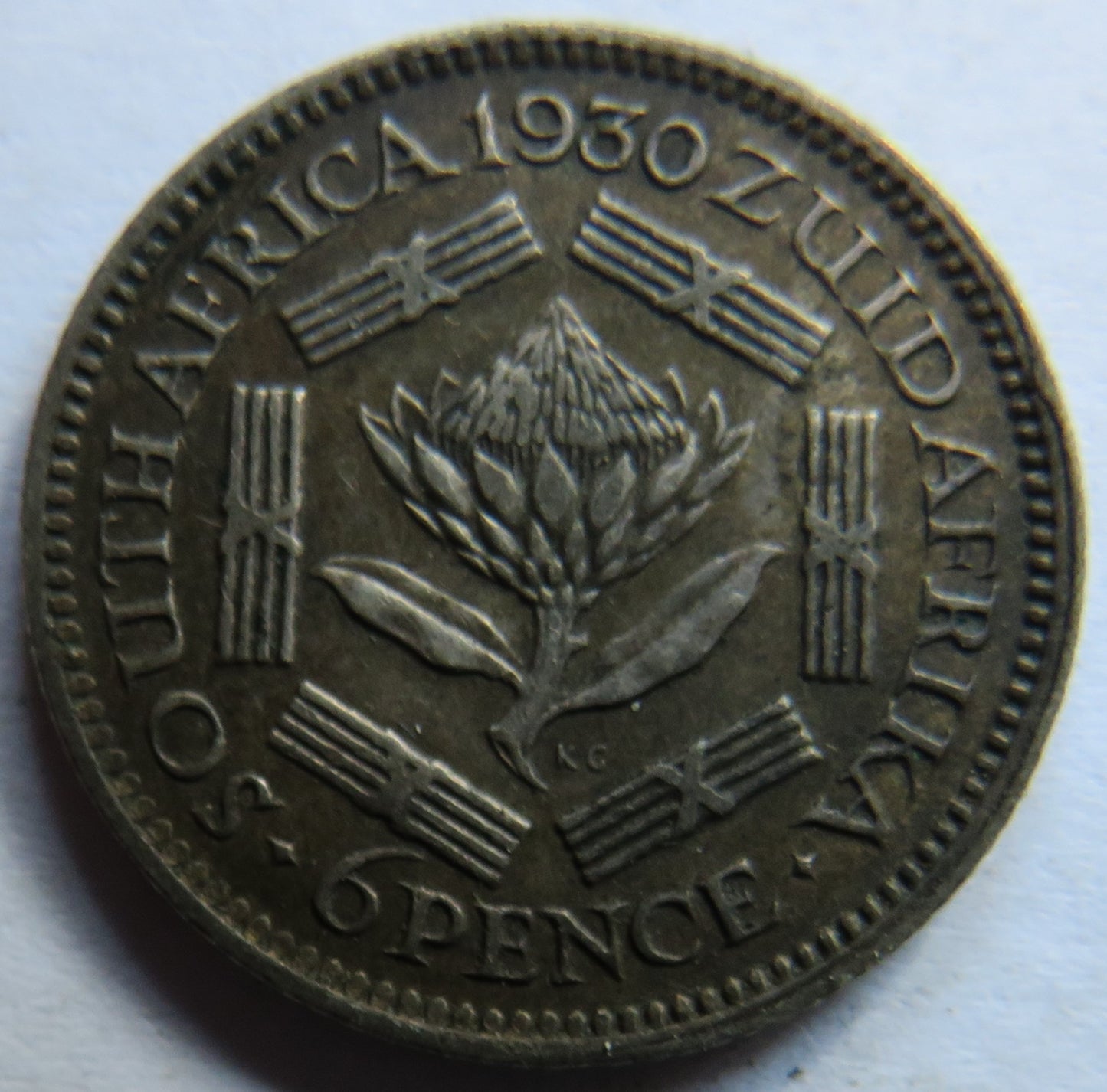 1930 King George V South Africa Silver Sixpence Coin