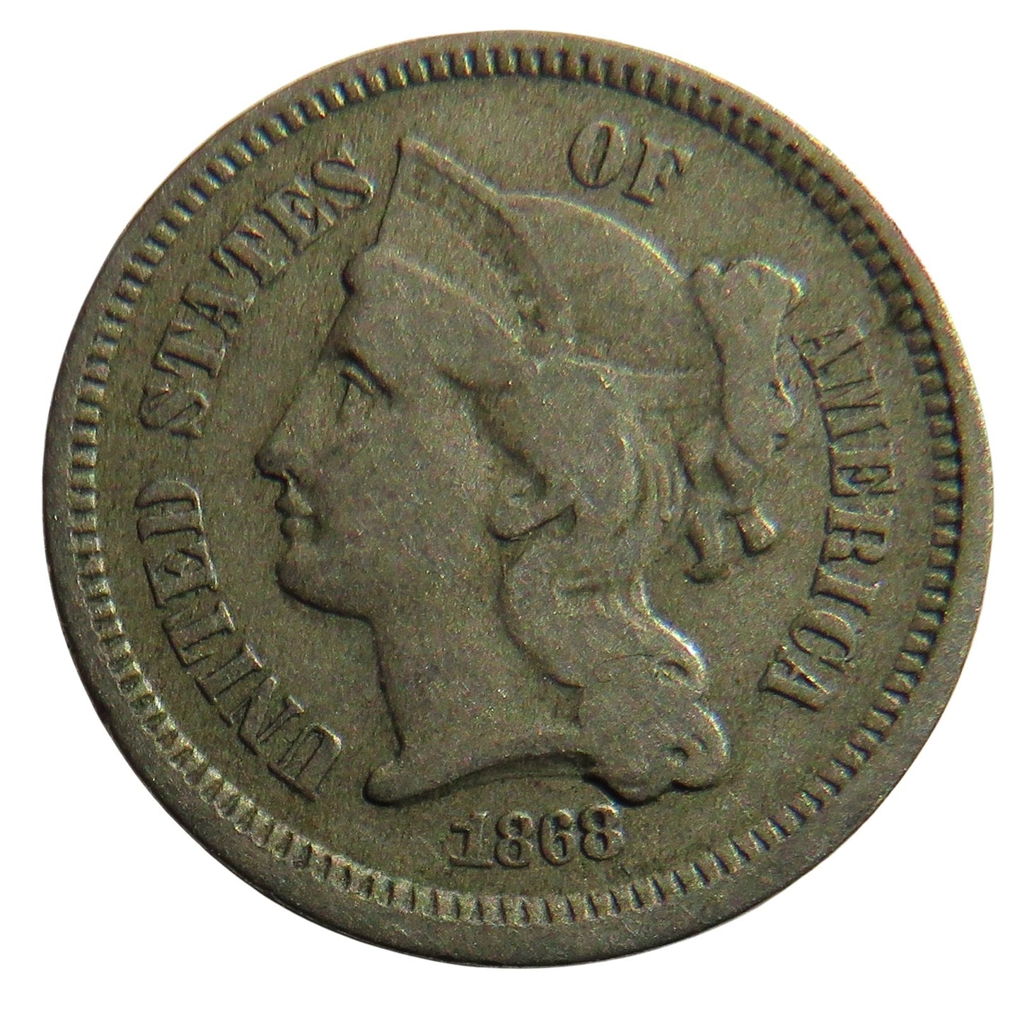 1868 USA Nickel Three Cents Coin
