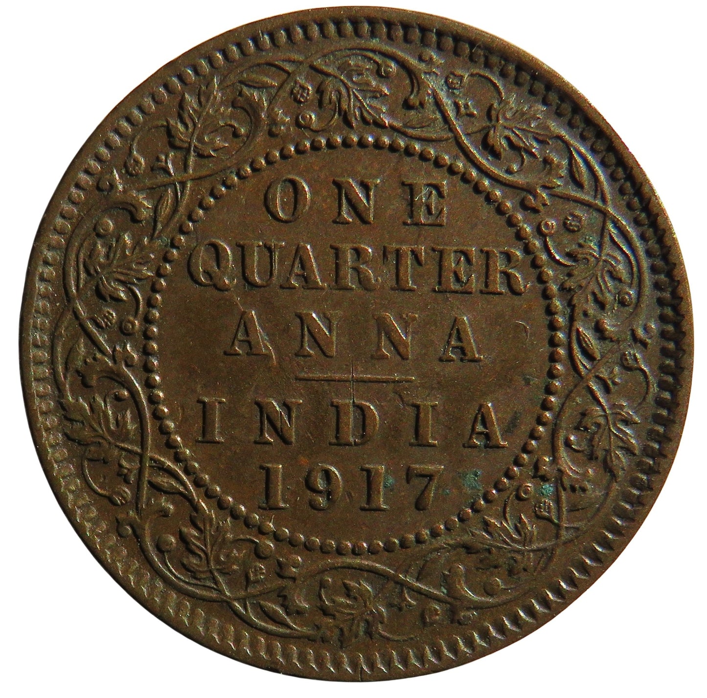 1917 King George V India 1/4 Quarter Anna Coin