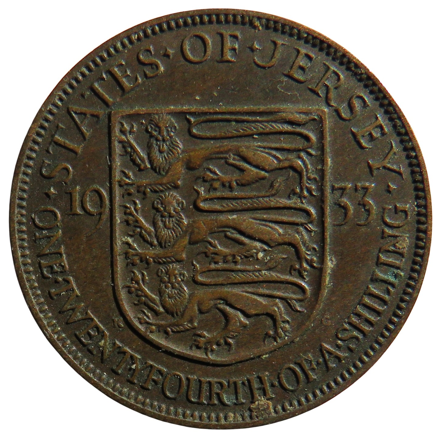 1933 King George V States of Jersey 1/24th of a Shilling Coin