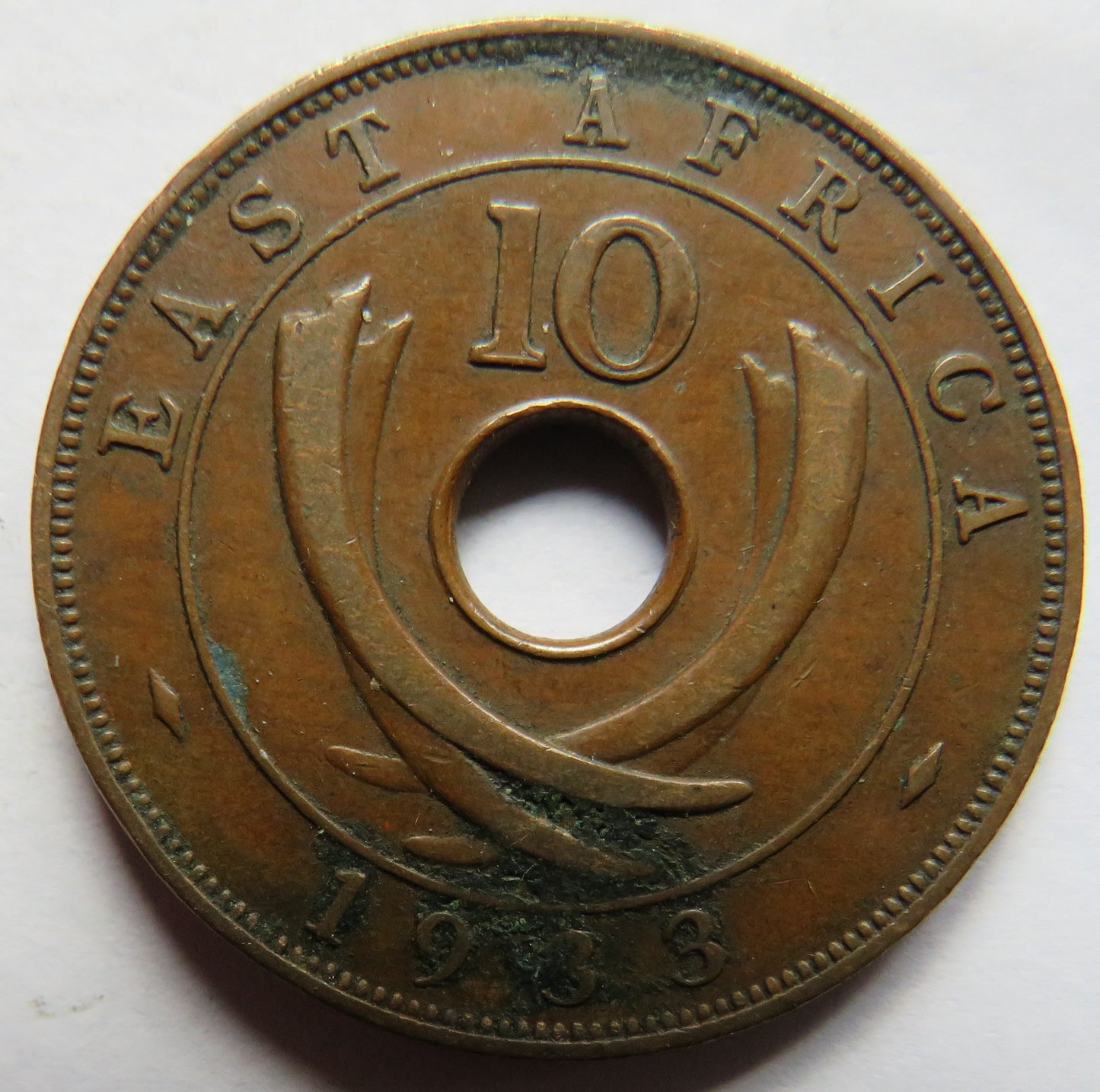 1933 East Africa 10 Cents Coin