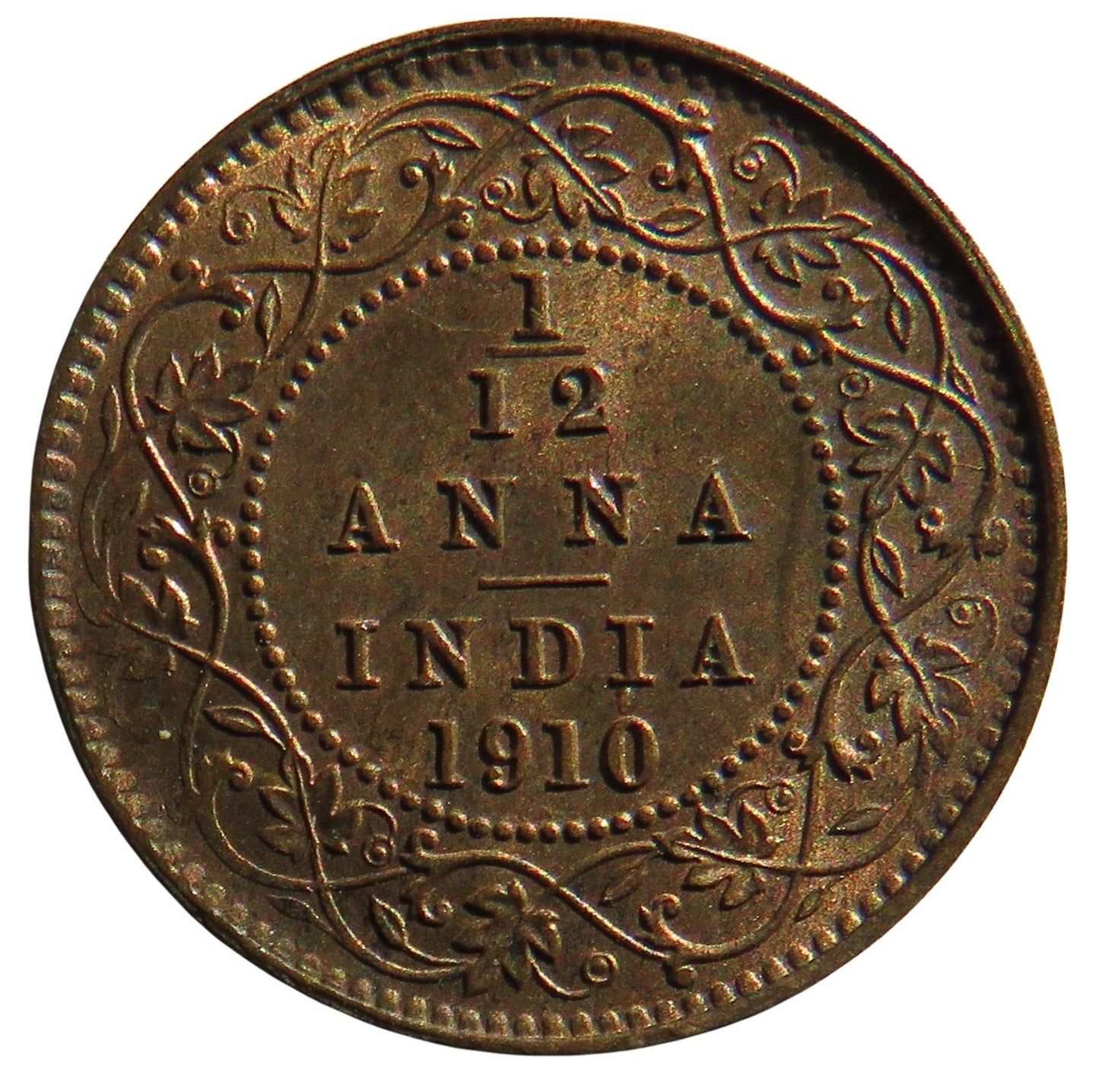 1910 King Edward VII India 1/12th Anna Coin