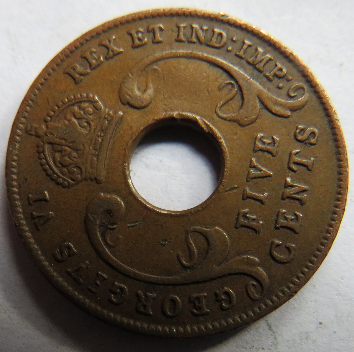 1943 East Africa 5 Cents Coin