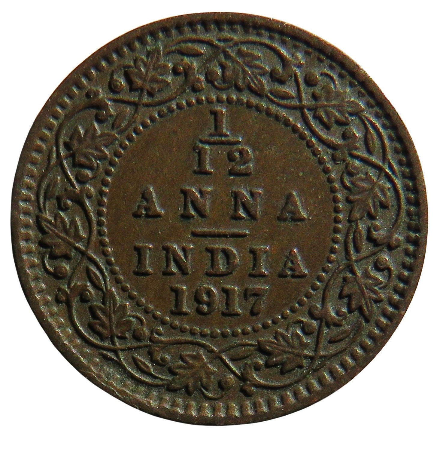 1917 King George V India 1/12th Anna Coin