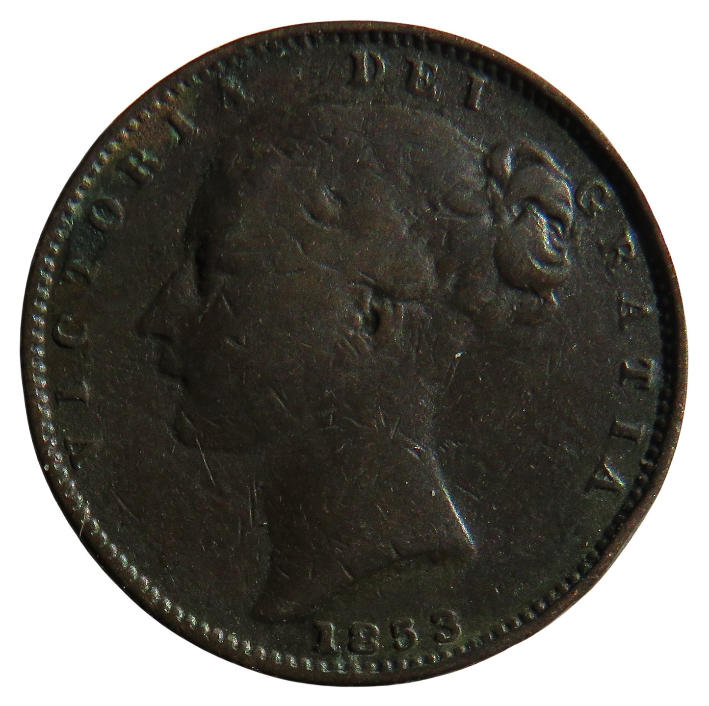 1853 Queen Victoria Young Head Farthing Coin - Great Britain