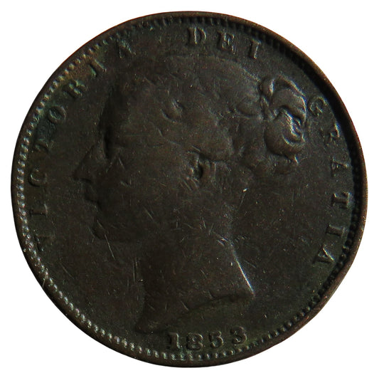 1853 Queen Victoria Young Head Farthing Coin - Great Britain