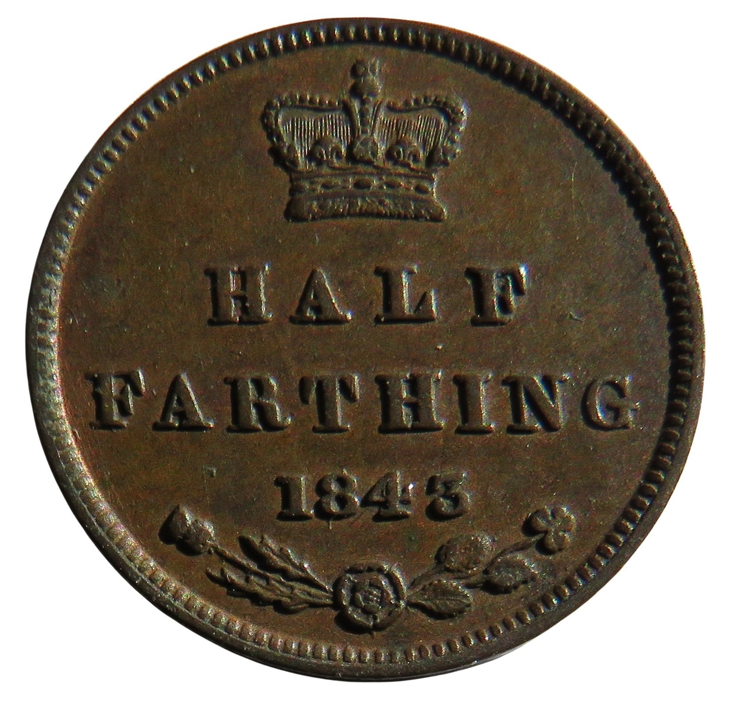 1843 Queen Victoria Half Farthing Coin Great Britain.