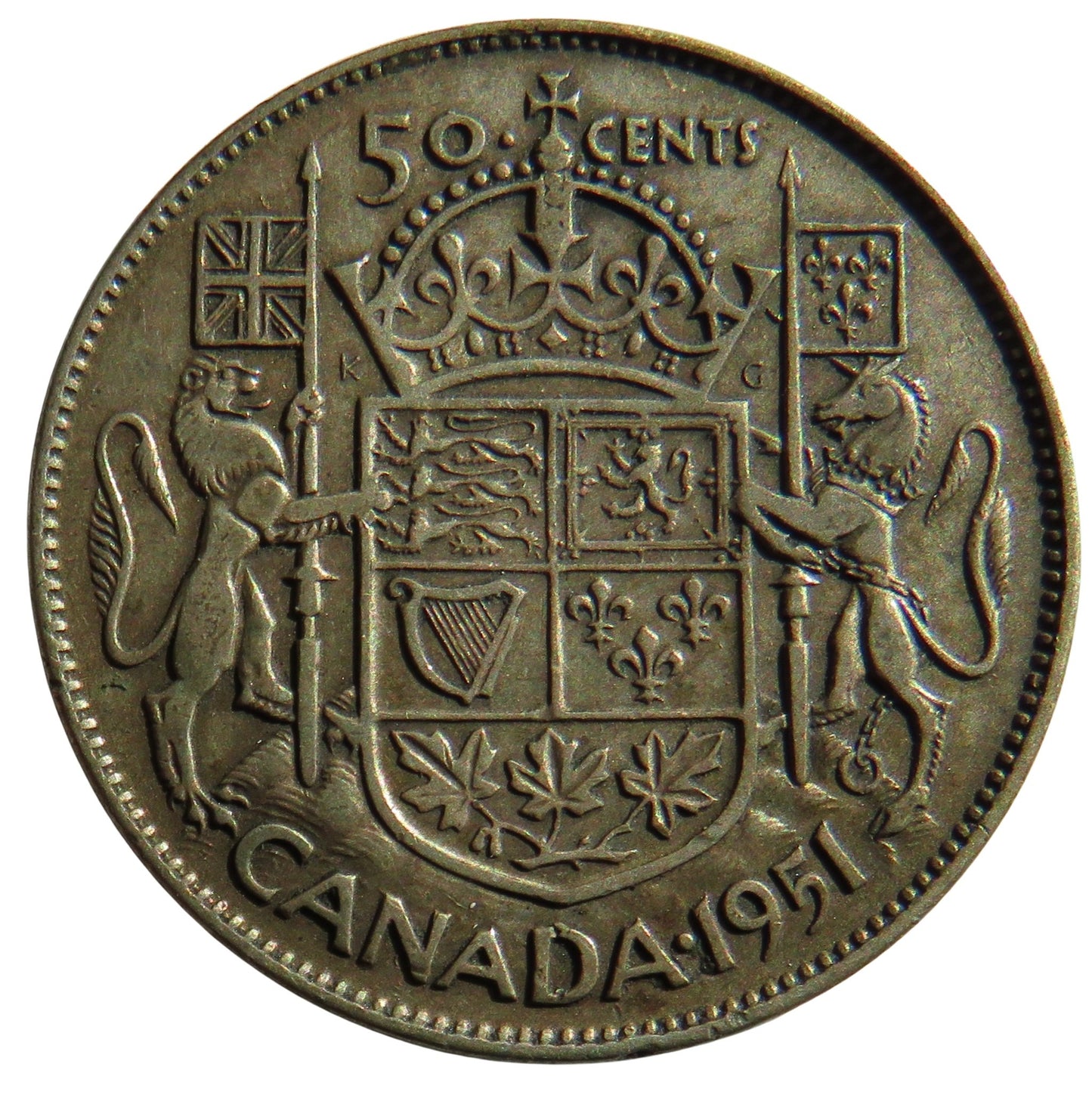 1951 King George VI Canada Silver 50 Cents Coin