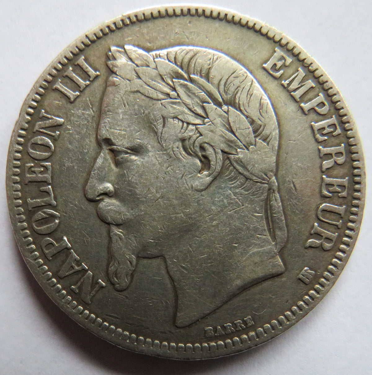 1868 France Napoleon III Silver 5 Francs Coin