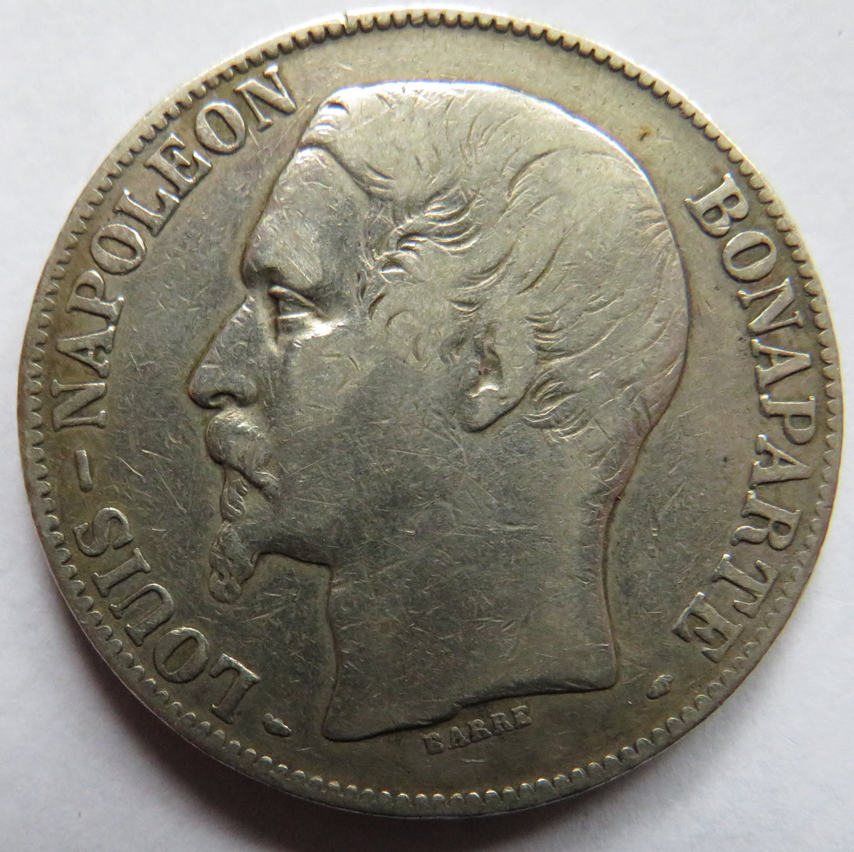 1852-A France Napoleon III Silver 5 Francs Coin