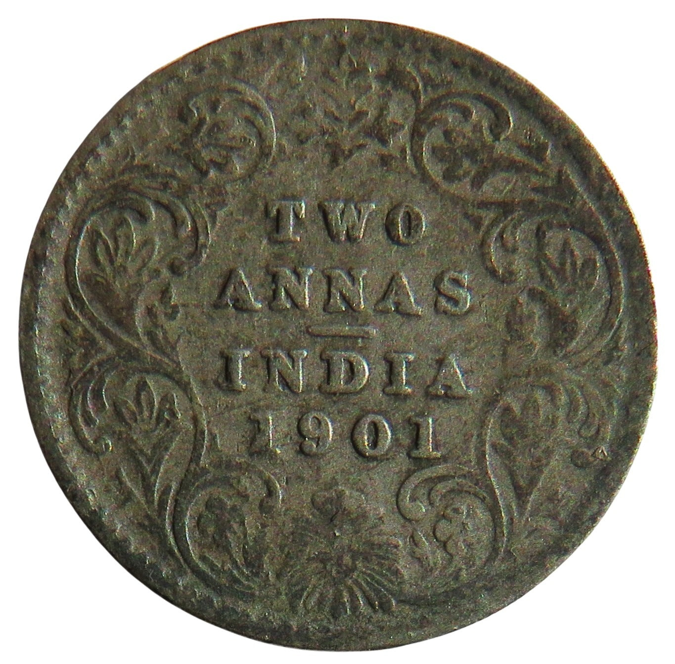 1901 Queen Victoria India Silver 2 Annas Coin
