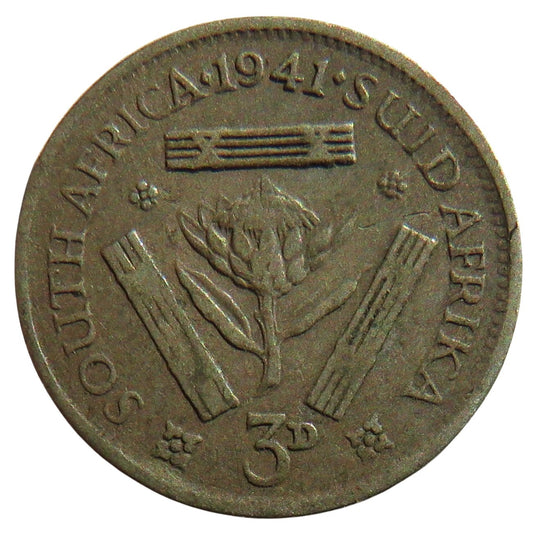 1941 King George VI South Africa Silver Threepence Coin