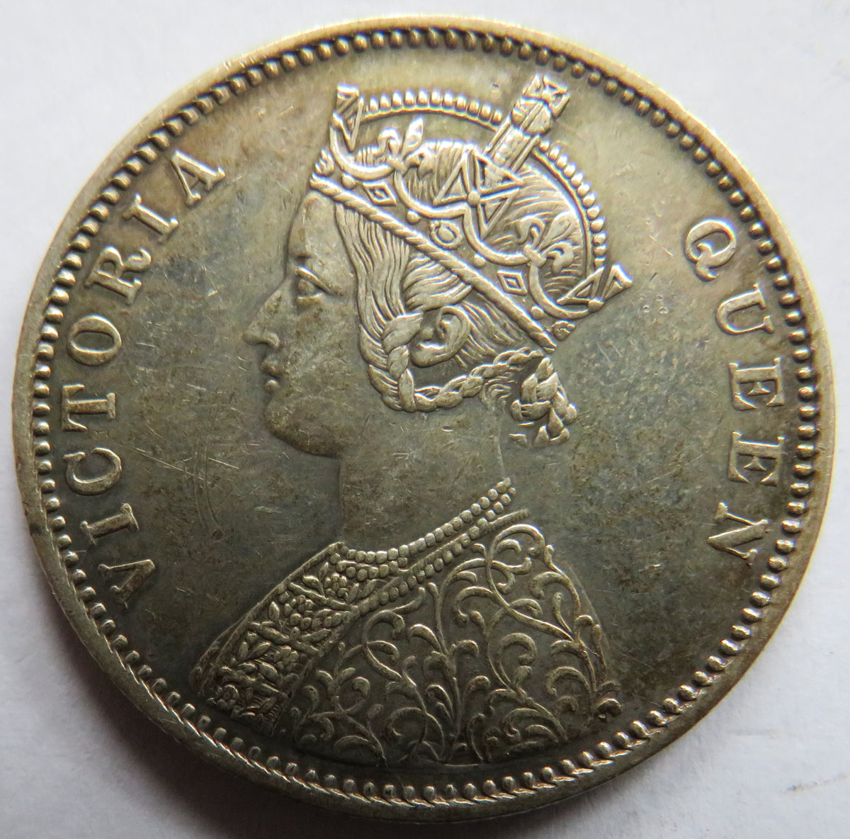 1876 Queen Victoria India Silver One Rupee Coin