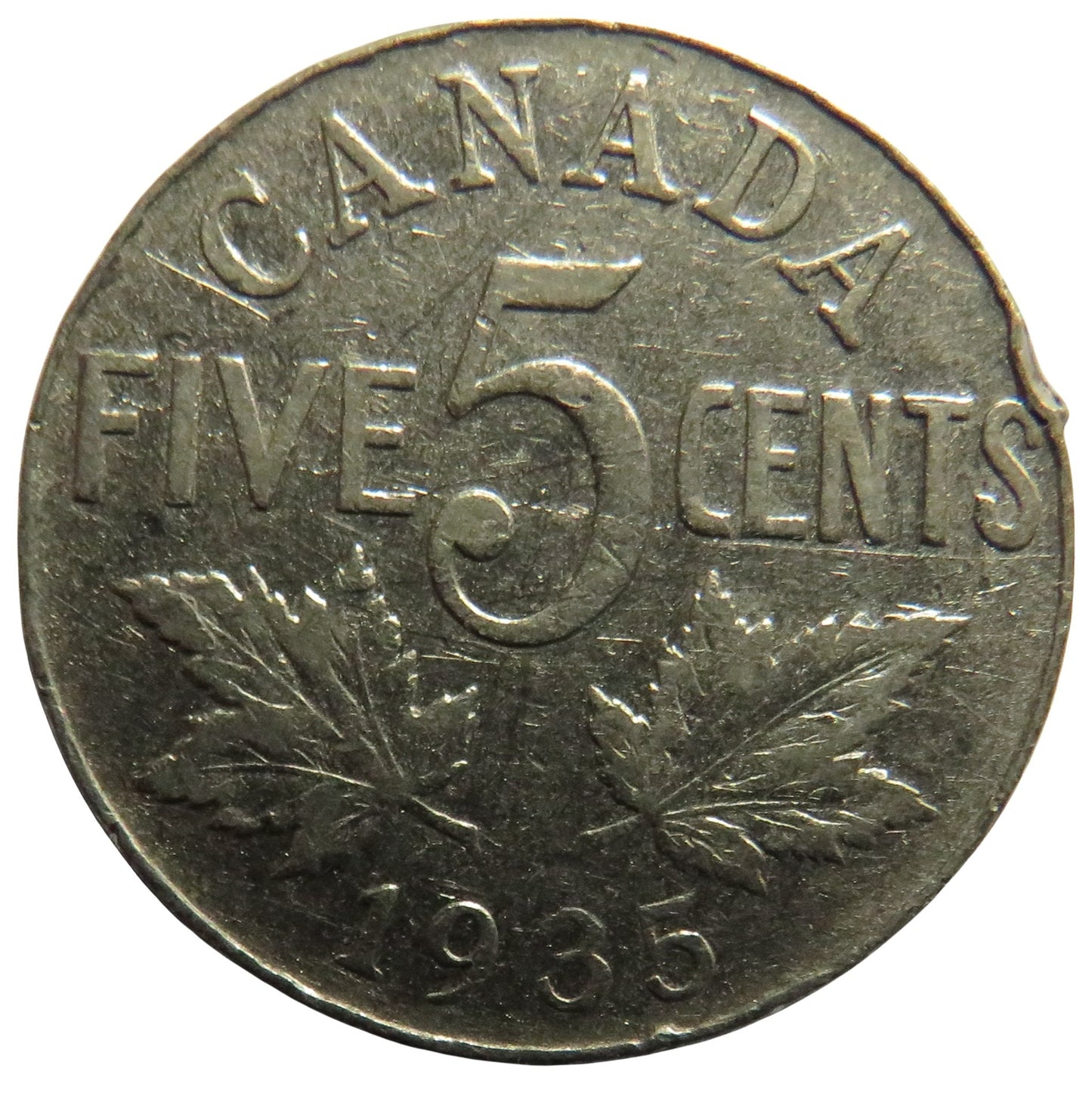 1935 King George V Canada 5 Cents Coin