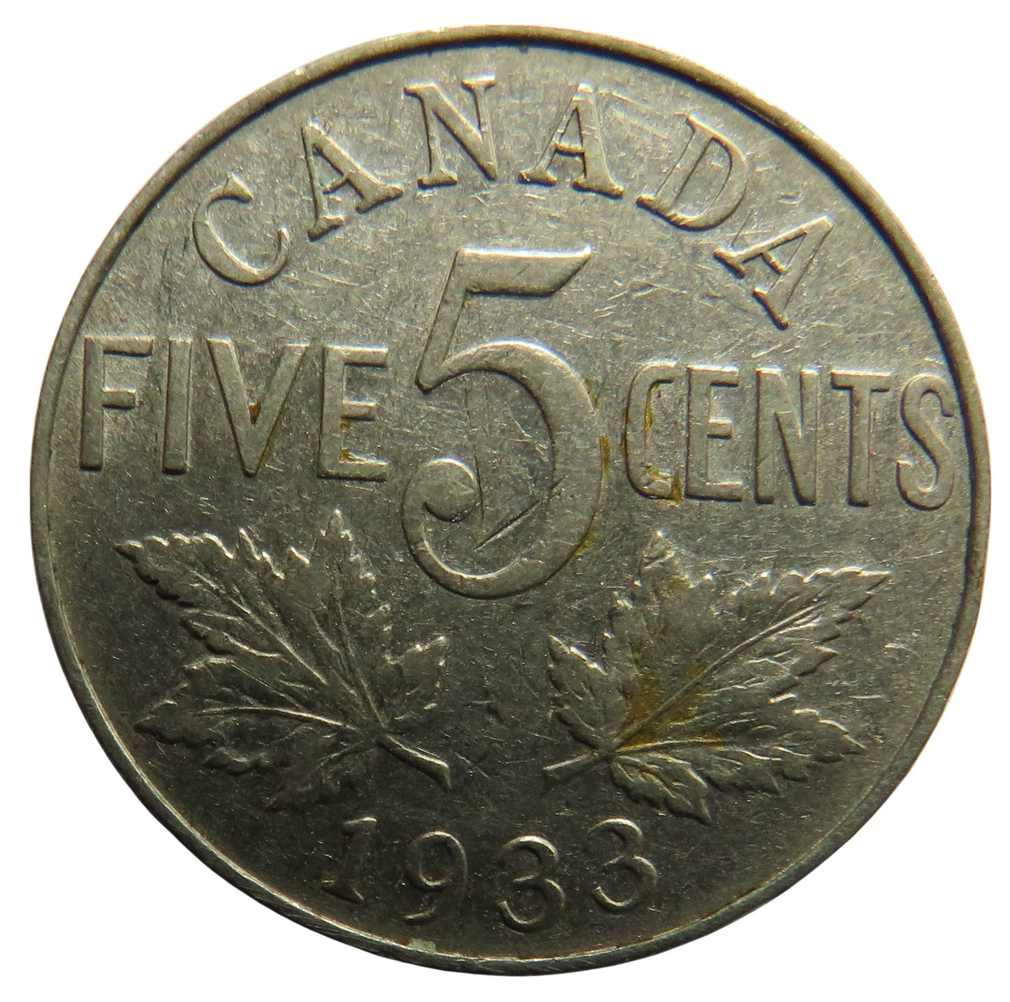 1933 King George V Canada 5 Cents Coin