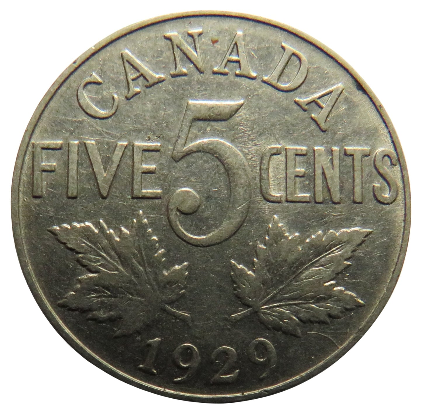 1929 King George V Canada 5 Cents Coin
