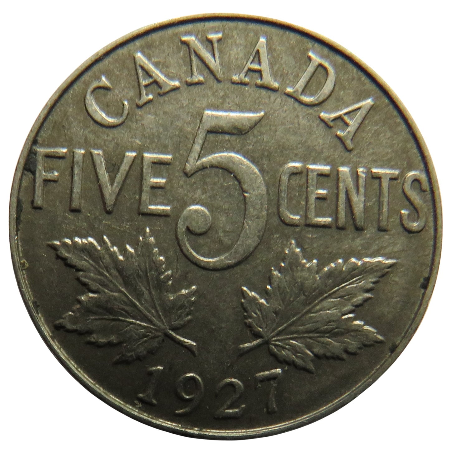 1927 King George V Canada 5 Cents Coin