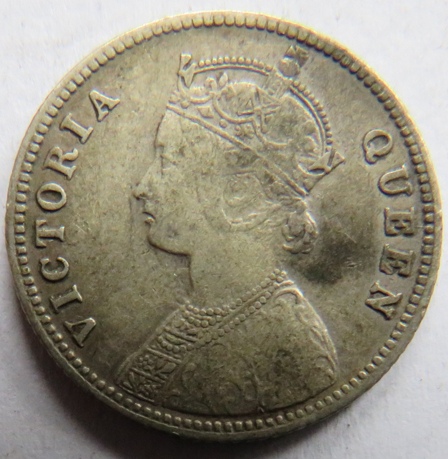 1862 Queen Victoria India Silver 1/4 Rupee Coin