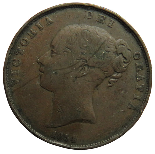 1854 Queen Victoria Young Head One Penny Coin - Great Britain
