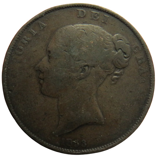 1853 Queen Victoria Young Head One Penny Coin - Great Britain
