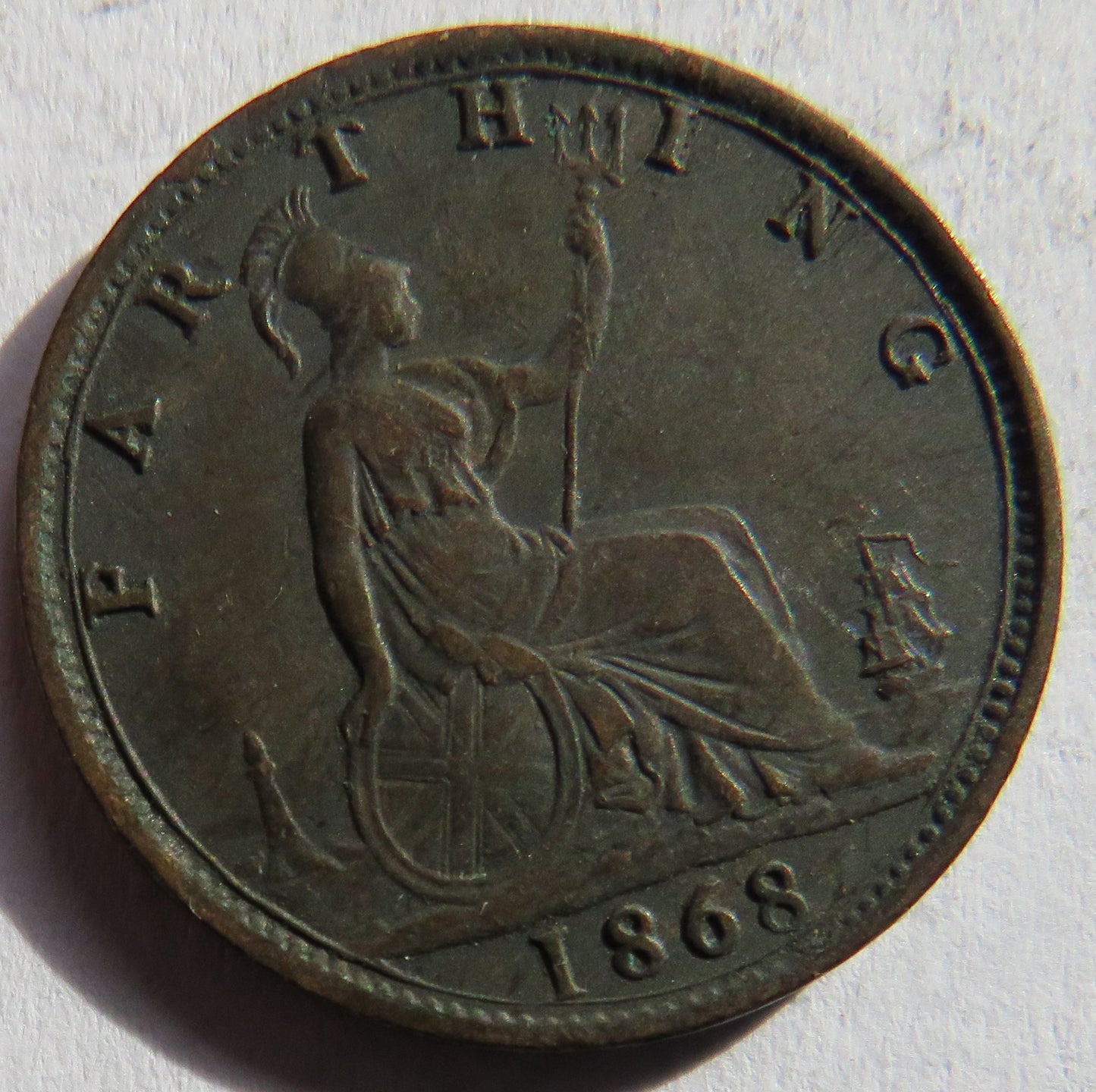 1868 Queen Victoria Bun Head Farthing Coin - Great Britain