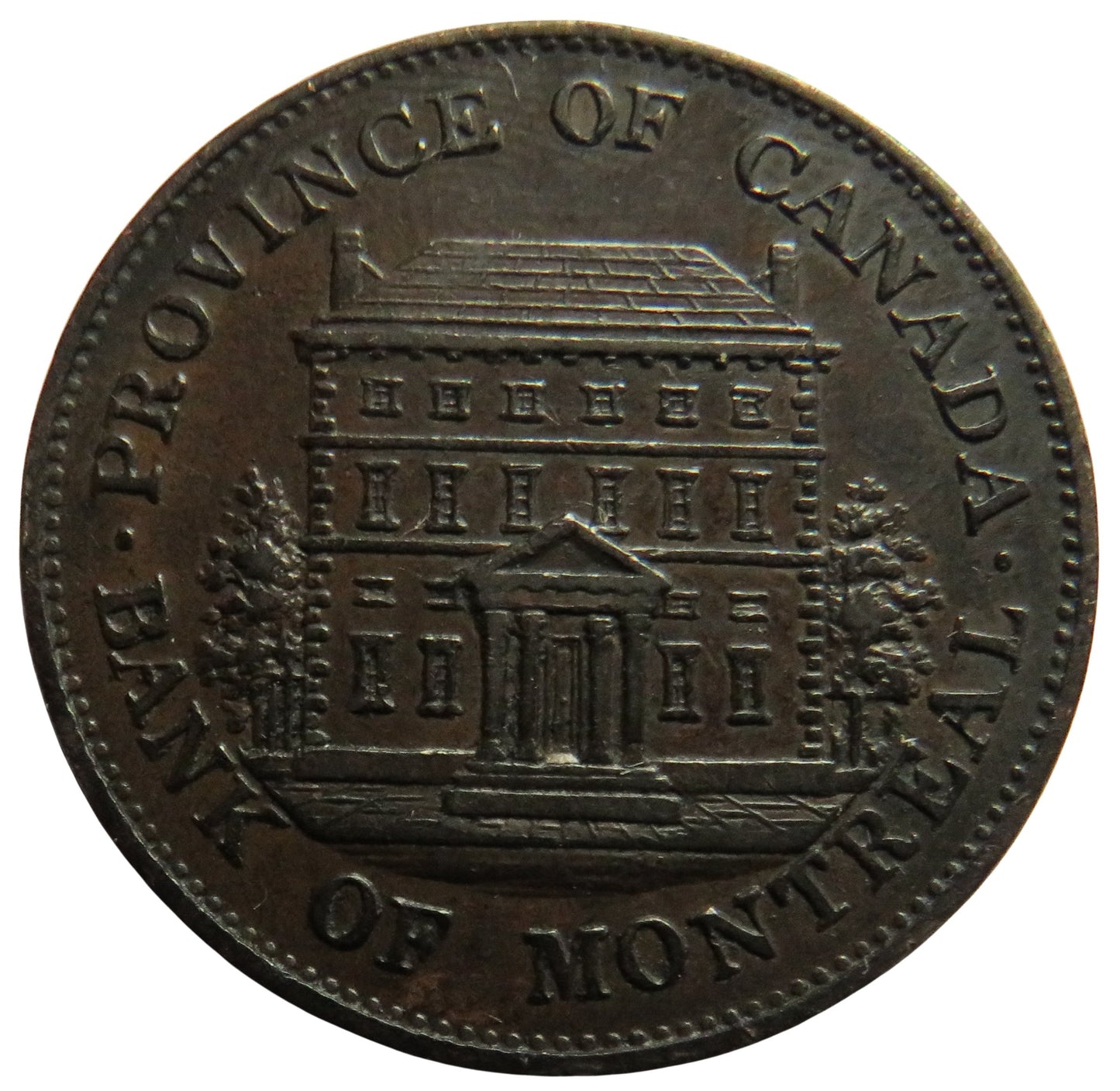 1844 Province Of Canada Bank Of Montreal Halfpenny Bank Token