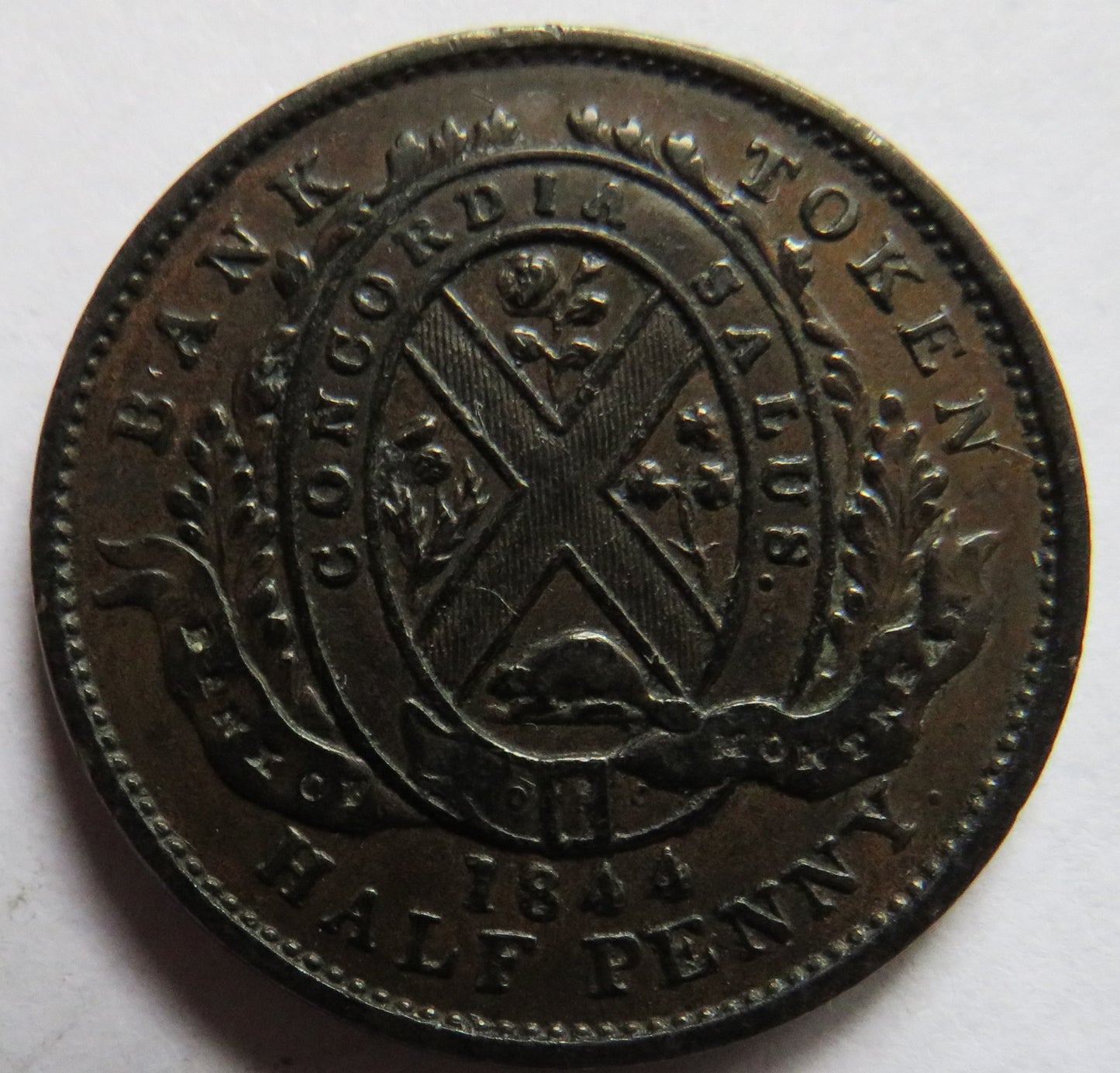1844 Province Of Canada Bank Of Montreal Halfpenny Bank Token