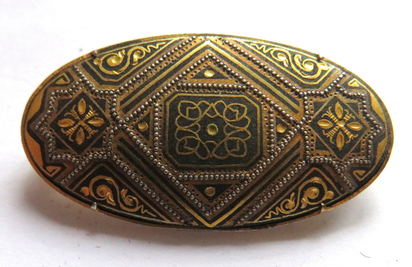 Vintage Damascene Gold, Black Brooch