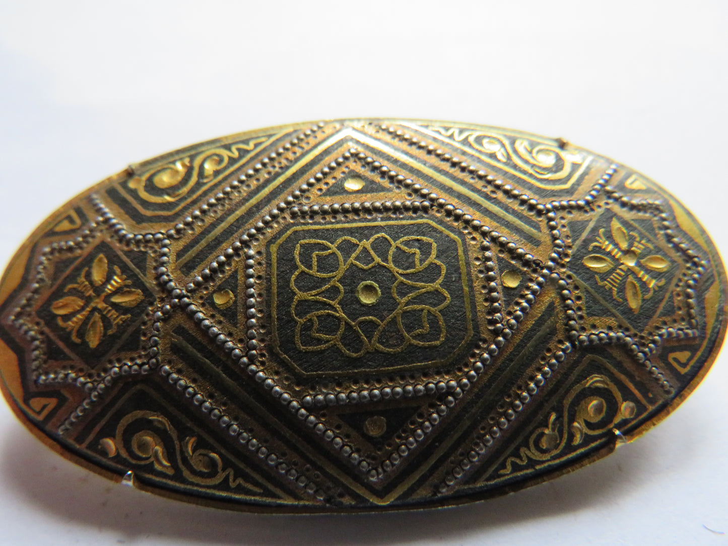 Vintage Damascene Gold, Black Brooch