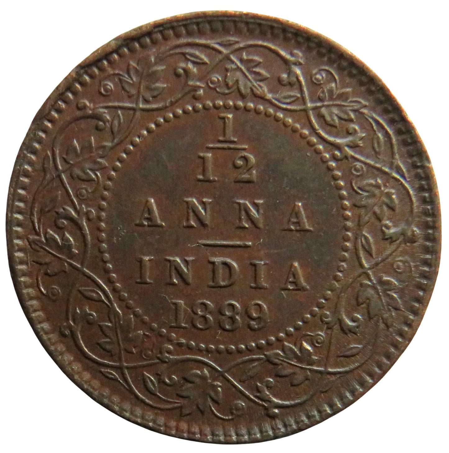 1889 Queen Victoria India 1/12th Anna Coin Excellent Grade
