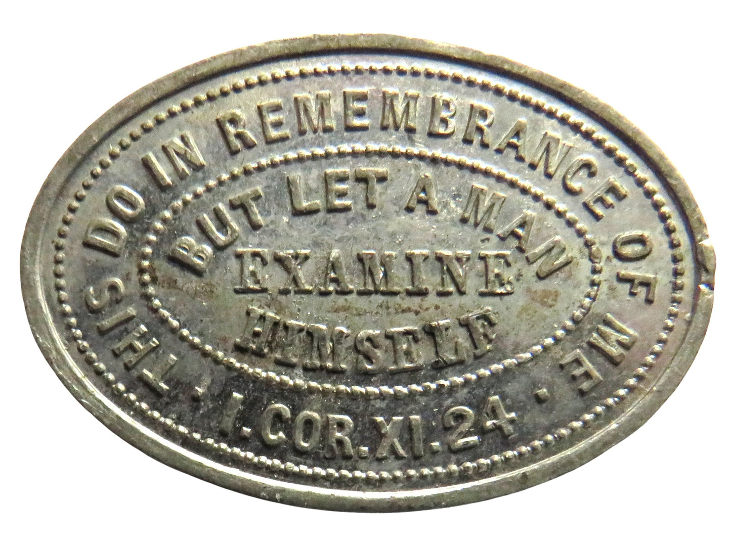 Antique Scottish Church Token "But Let A Man Examine Himself"