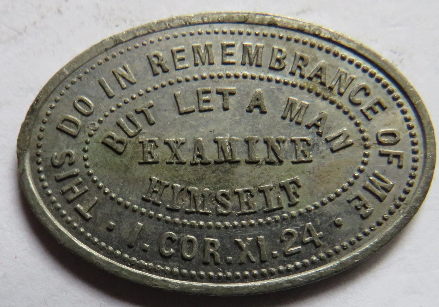 Antique Scottish Church Token "But Let A Man Examine Himself"