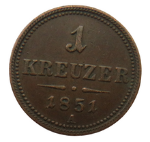 Load image into Gallery viewer, 1851-A Austria One Kreuzer Coin
