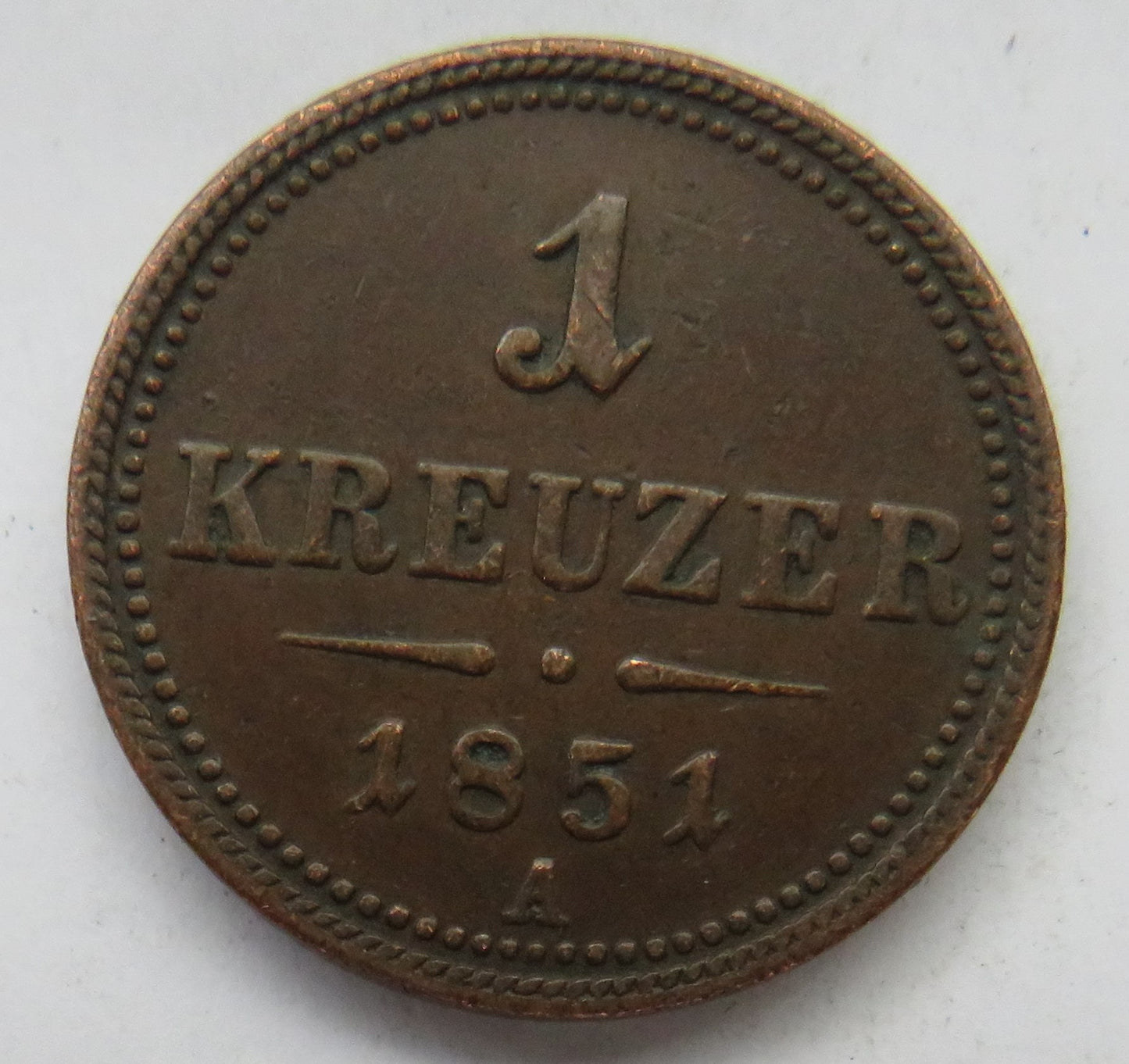 1851-A Austria One Kreuzer Coin