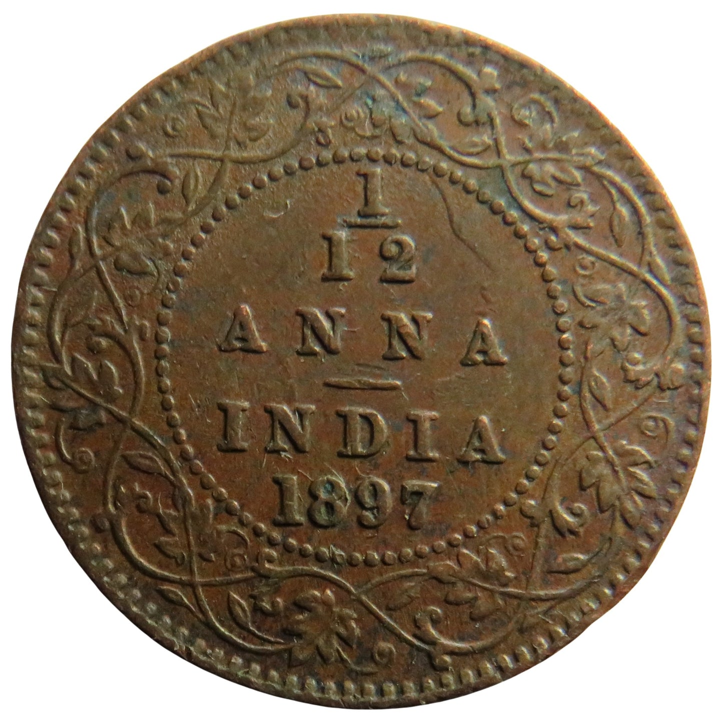 1897 Queen Victoria India 1/12th Anna Coin