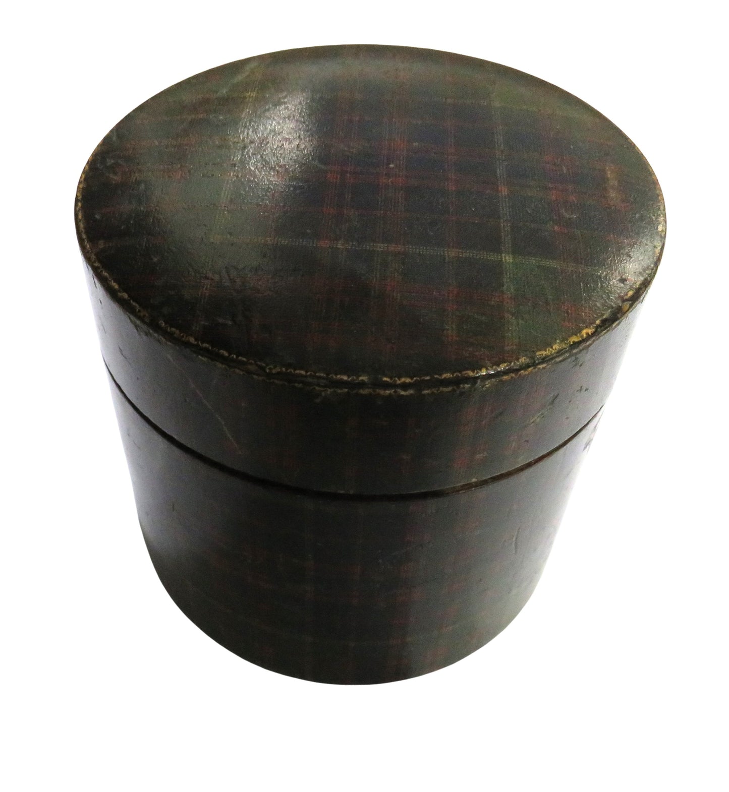Antique Mauchline Ware Circular Pot / Box Clan Ranald Tartan